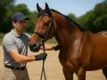 Un cavalier professionnel, concentré, tient les rênes d'un cheval bai. Le salaire d'un cavalier pro dépend de son talent.