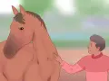Un homme caresse un cheval, illustrant la communication animale cheval.