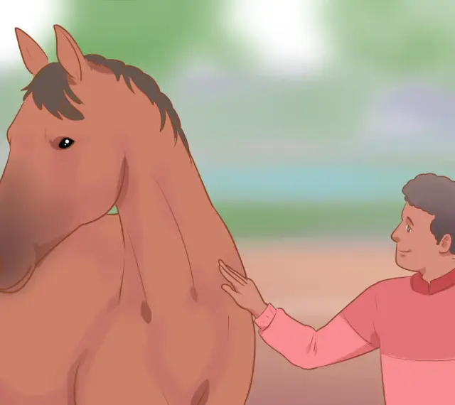 Un homme caresse un cheval, illustrant la communication animale cheval.